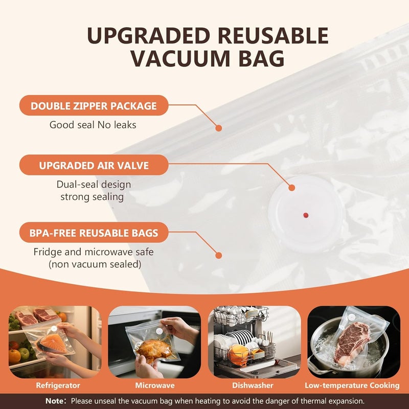 Kayiant Vacuum Sealer For Food (Compact Vacuum Sealers+ 30 Reusable Vacuum Bags), Powerful Handheld Vacuum Sealer for 10X Preservation & Fresh - Image 4